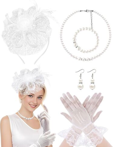 قبعة fascinator للنساء حزب الشاي قبعات الشاي حجاب الشاي حزب الشاي على رأس قفازات الدانتيل للنساء في عشرينيات القرن العشرين حفلة in Kuwait