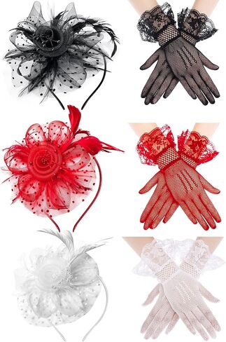 قبعة fascinator للنساء حزب الشاي قبعات الشاي حجاب الشاي حزب الشاي على رأس قفازات الدانتيل للنساء في عشرينيات القرن العشرين حفلة in Kuwait