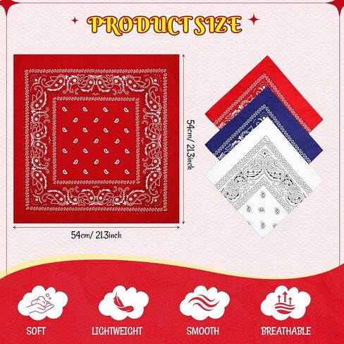 36 Pcs Cowboy Bandanas Bulk Paisley Bandanas Western Headband for Women Men Costume, Parades, Independence Day in Kuwait