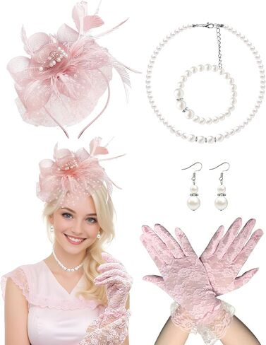 قبعة fascinator للنساء حزب الشاي قبعات الشاي حجاب الشاي حزب الشاي على رأس قفازات الدانتيل للنساء في عشرينيات القرن العشرين حفلة in Kuwait