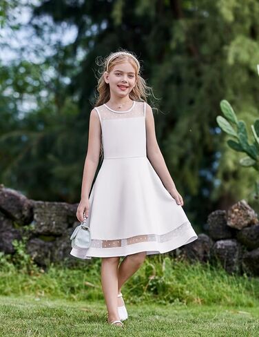 Arshiner Girls Dresses Elegant Dresses Slicfeless Round Neck A-Line Party Dance Graduation Mesh Size 5-16 in Kuwait
