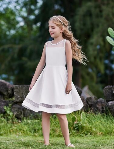 Arshiner Girls Dresses Elegant Dresses Slicfeless Round Neck A-Line Party Dance Graduation Mesh Size 5-16 in Kuwait