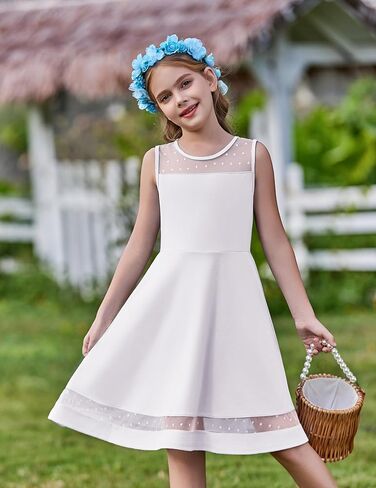 Arshiner Girls Dresses Elegant Dresses Slicfeless Round Neck A-Line Party Dance Graduation Mesh Size 5-16 in Kuwait