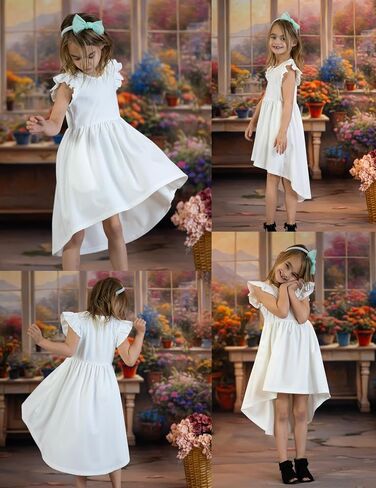 Arshiner Girls Summer Dress Tween Flutter Sleeve High Low Formal Dresses for Wedding Party with Pocket in Kuwait