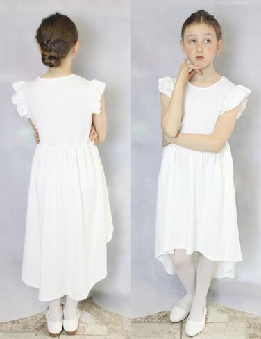 Arshiner Girls Summer Dress Tween Flutter Sleeve High Low Formal Dresses for Wedding Party with Pocket in Kuwait