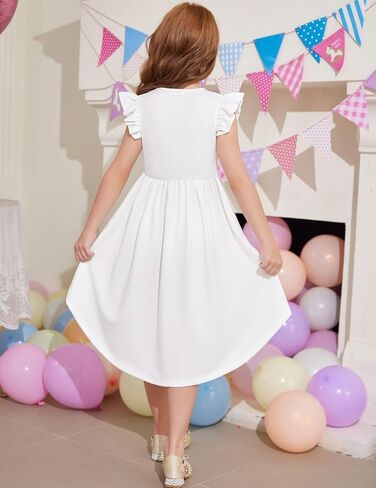 Arshiner Girls Summer Dress Tween Flutter Sleeve High Low Formal Dresses for Wedding Party with Pocket in Kuwait