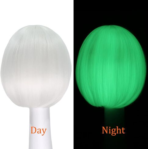 White Bob Wig with Bangs 10inch Short Glow in the Dark Wig Synthetic Straight Glueless Wigs for Cosplay Party Carnival in Saudi Arabia