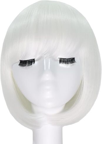 White Bob Wig with Bangs 10inch Short Glow in the Dark Wig Synthetic Straight Glueless Wigs for Cosplay Party Carnival in Saudi Arabia