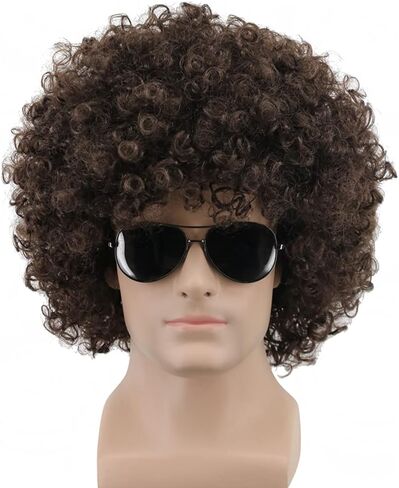 Yuehong Short Fluffy Disco Afro الباروكات الاصطناعية Cosplay cosplay خيالية مضحكة للجنسين للنساء الرجال (البني الداكن) in Kuwait