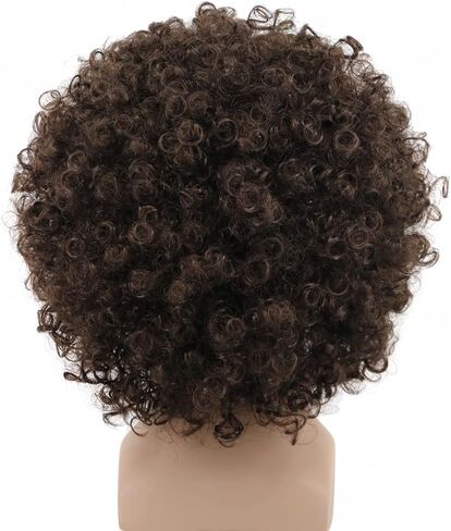 Yuehong Short Fluffy Disco Afro الباروكات الاصطناعية Cosplay cosplay خيالية مضحكة للجنسين للنساء الرجال (البني الداكن) in Kuwait