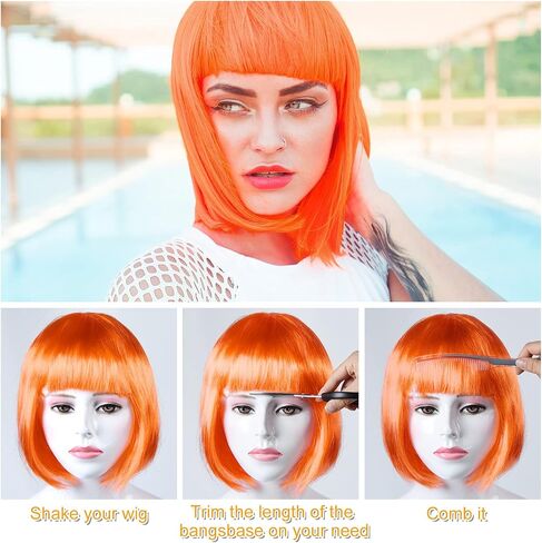 Plulon Orange Short Bob Wig and Sunglass Set ، Neon Short Bob Wig Sunglass Pack Case Cosplay Cosplay Cosplay Hairpieces for Bachelorette Neon Party Favors ، Halloween Decorations in Kuwait