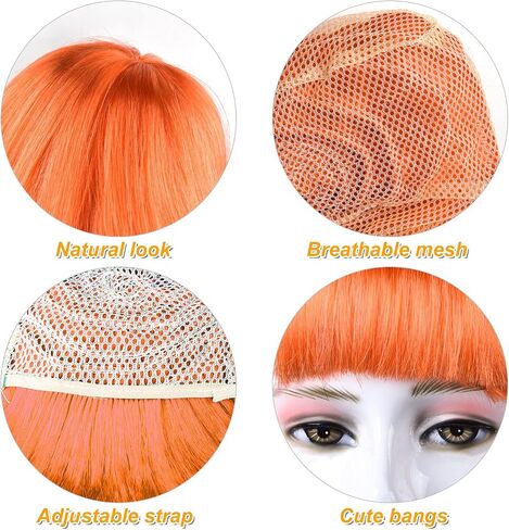 Plulon Orange Short Bob Wig and Sunglass Set ، Neon Short Bob Wig Sunglass Pack Case Cosplay Cosplay Cosplay Hairpieces for Bachelorette Neon Party Favors ، Halloween Decorations in Kuwait