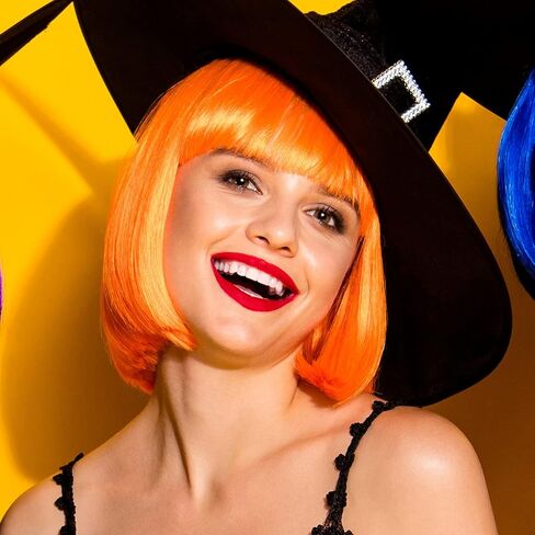Plulon Orange Short Bob Wig and Sunglass Set ، Neon Short Bob Wig Sunglass Pack Case Cosplay Cosplay Cosplay Hairpieces for Bachelorette Neon Party Favors ، Halloween Decorations in Kuwait