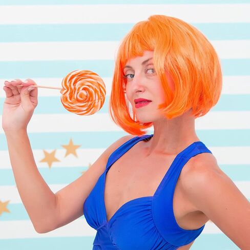 Plulon Orange Short Bob Wig and Sunglass Set ، Neon Short Bob Wig Sunglass Pack Case Cosplay Cosplay Cosplay Hairpieces for Bachelorette Neon Party Favors ، Halloween Decorations in Kuwait