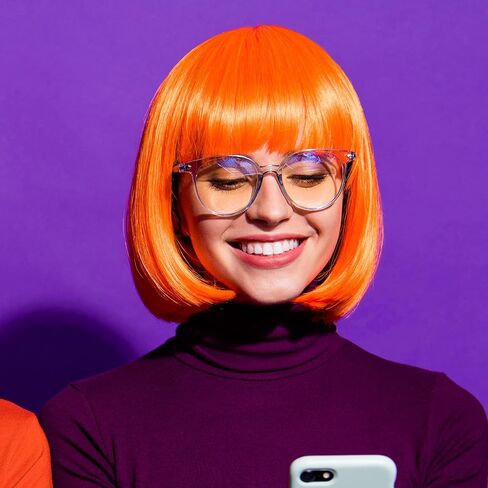 Plulon Orange Short Bob Wig and Sunglass Set ، Neon Short Bob Wig Sunglass Pack Case Cosplay Cosplay Cosplay Hairpieces for Bachelorette Neon Party Favors ، Halloween Decorations in Kuwait