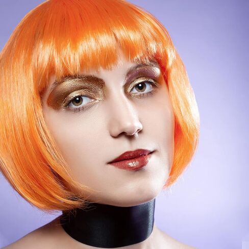 Plulon Orange Short Bob Wig and Sunglass Set ، Neon Short Bob Wig Sunglass Pack Case Cosplay Cosplay Cosplay Hairpieces for Bachelorette Neon Party Favors ، Halloween Decorations in Kuwait