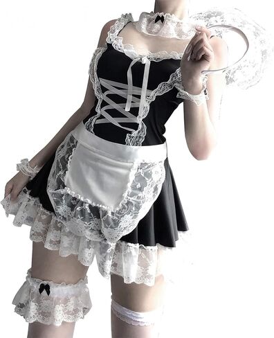 mzenuop Maid Dress Cosplay Sweet Classic Apron Costume with Socks in Saudi Arabia