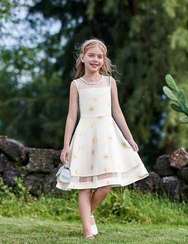 Arshiner Girls Dresses Elegant Dresses Slicfeless Round Neck A-Line Party Dance Graduation Mesh Size 5-16 in Kuwait