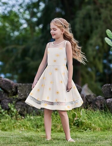 Arshiner Girls Dresses Elegant Dresses Slicfeless Round Neck A-Line Party Dance Graduation Mesh Size 5-16 in Kuwait