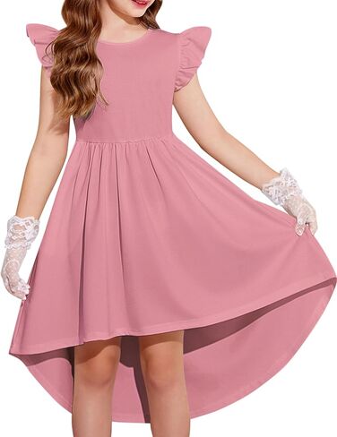 Arshiner Girls Summer Dress Tween Flutter Sleeve High Low Formal Dresses for Wedding Party with Pocket in Kuwait