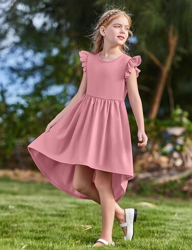 Arshiner Girls Summer Dress Tween Flutter Sleeve High Low Formal Dresses for Wedding Party with Pocket in Kuwait