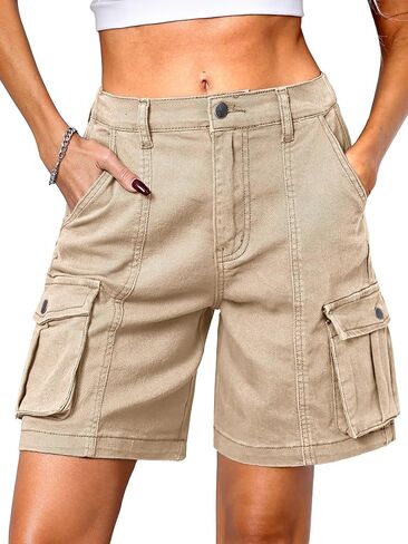شورتات البضائع في Elleven Bermuda ، مرنة عالية الخصر 6 جيوب شورتات 7 بوصة inseam الصيف jorts للنساء عارضة in Kuwait