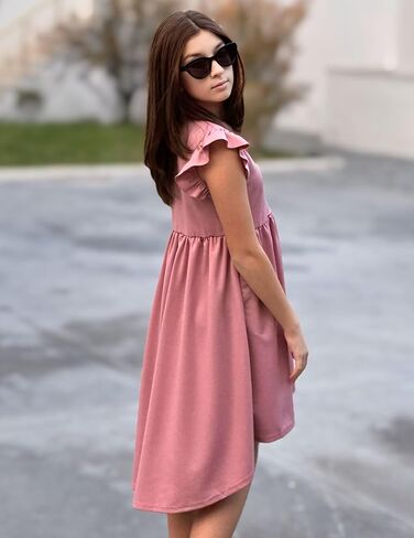 Arshiner Girls Summer Dress Tween Flutter Sleeve High Low Formal Dresses for Wedding Party with Pocket in Kuwait