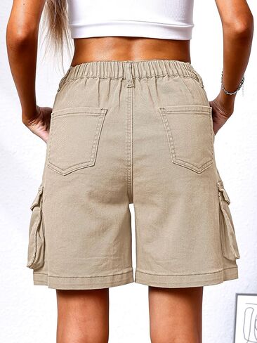 شورتات البضائع في Elleven Bermuda ، مرنة عالية الخصر 6 جيوب شورتات 7 بوصة inseam الصيف jorts للنساء عارضة in Kuwait