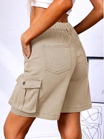 شورتات البضائع في Elleven Bermuda ، مرنة عالية الخصر 6 جيوب شورتات 7 بوصة inseam الصيف jorts للنساء عارضة in Kuwait