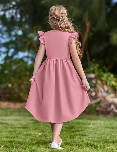 Arshiner Girls Summer Dress Tween Flutter Sleeve High Low Formal Dresses for Wedding Party with Pocket in Kuwait