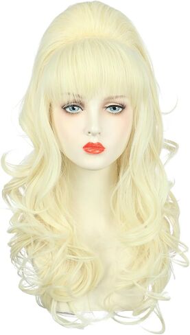 Yuehong Long Ginger Wavy Women Big Bouffant Wig Beehive 60s 70s Cosplay Costume Costum in Kuwait