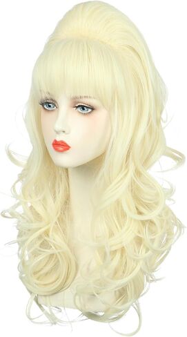 Yuehong Long Ginger Wavy Women Big Bouffant Wig Beehive 60s 70s Cosplay Costume Costum in Kuwait