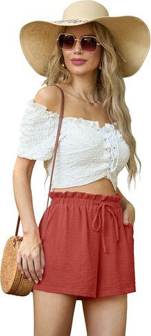 Womens Summer Shorts with Pockets High Waisted Wide Leg Cute Ruffle Waist Drawstring Casual 2025 Vacation Outfit in Saudi Arabia
