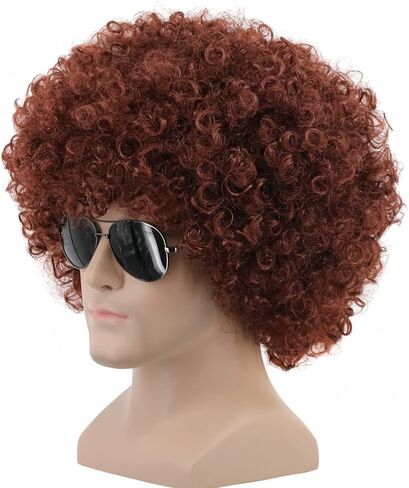 Yuehong Short Fluffy Disco Afro الباروكات الاصطناعية Cosplay cosplay خيالية مضحكة للجنسين للنساء الرجال (البني الداكن) in Kuwait