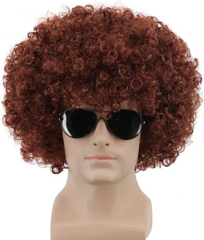 Yuehong Short Fluffy Disco Afro الباروكات الاصطناعية Cosplay cosplay خيالية مضحكة للجنسين للنساء الرجال (البني الداكن) in Kuwait