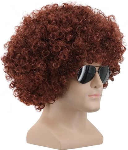 Yuehong Short Fluffy Disco Afro الباروكات الاصطناعية Cosplay cosplay خيالية مضحكة للجنسين للنساء الرجال (البني الداكن) in Kuwait