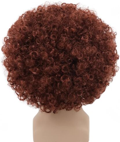 Yuehong Short Fluffy Disco Afro الباروكات الاصطناعية Cosplay cosplay خيالية مضحكة للجنسين للنساء الرجال (البني الداكن) in Kuwait