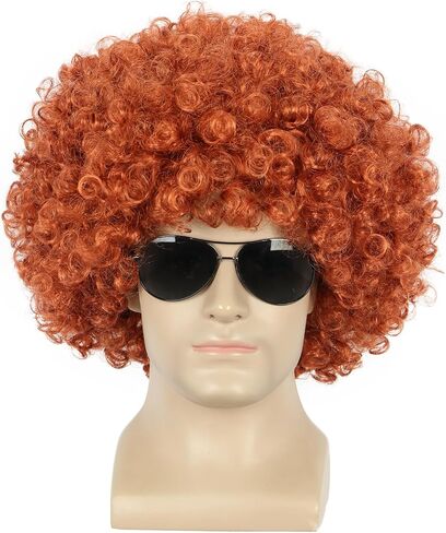 Yuehong Short Fluffy Disco Afro الباروكات الاصطناعية Cosplay cosplay خيالية مضحكة للجنسين للنساء الرجال (البني الداكن) in Kuwait