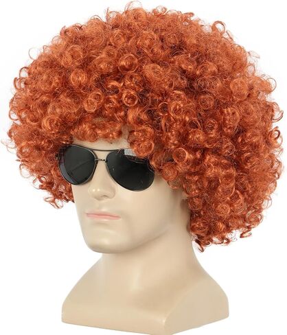 Yuehong Short Fluffy Disco Afro الباروكات الاصطناعية Cosplay cosplay خيالية مضحكة للجنسين للنساء الرجال (البني الداكن) in Kuwait