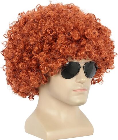 Yuehong Short Fluffy Disco Afro الباروكات الاصطناعية Cosplay cosplay خيالية مضحكة للجنسين للنساء الرجال (البني الداكن) in Kuwait