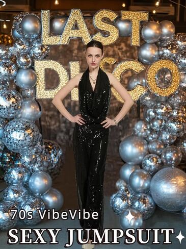 70s Disco Outfit Woman Sequin Backless Disco Jumpsuit Costume Outfits for Women with Disco Ball Accessories in Kuwait