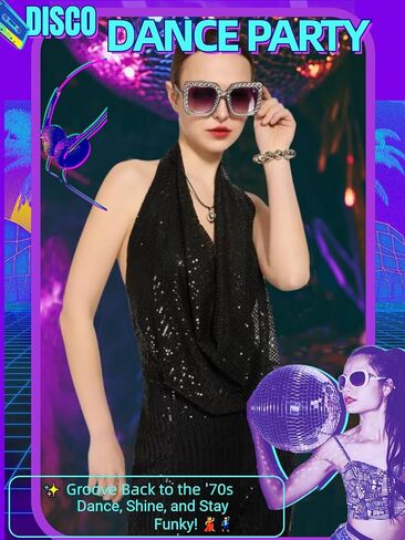 70s Disco Outfit Woman Sequin Backless Disco Jumpsuit Costume Outfits for Women with Disco Ball Accessories in Kuwait