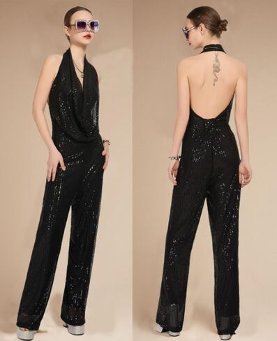 70s Disco Outfit Woman Sequin Backless Disco Jumpsuit Costume Outfits for Women with Disco Ball Accessories in Kuwait