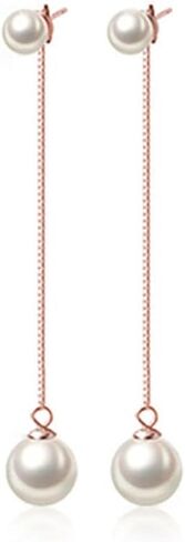 Sluynz Sterling Silver Pearls تتدلى سلسلة الأقراط للنساء في سن المراهقة اللؤلؤ لؤلؤ الزفاف أقراط للعرائس Long Tassel in Kuwait