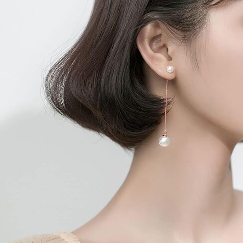 Sluynz Sterling Silver Pearls تتدلى سلسلة الأقراط للنساء في سن المراهقة اللؤلؤ لؤلؤ الزفاف أقراط للعرائس Long Tassel in Kuwait