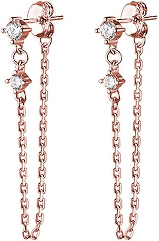 Reffeer Sterling Silver Chain Dangle Earrings for Women Teens CZ Chain Drop Earrings Studs in Kuwait