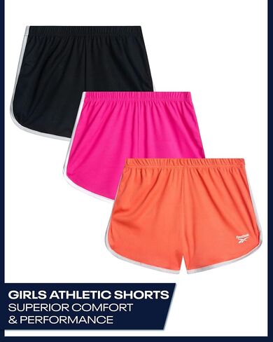 Reebok Girls Athletic Shorts - 3 Pack Active Performance Lightweight Mesh Dolphin Girls Shorts for Running Soccer Gym (7-12) in Kuwait