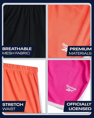 Reebok Girls Athletic Shorts - 3 Pack Active Performance Lightweight Mesh Dolphin Girls Shorts for Running Soccer Gym (7-12) in Kuwait