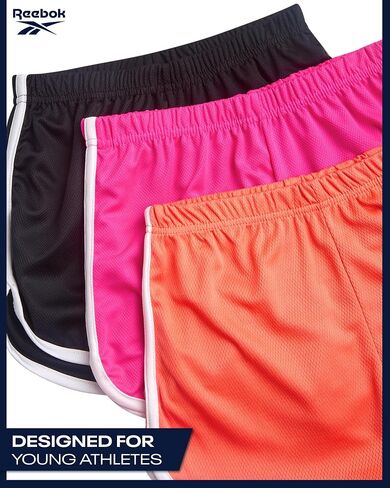 Reebok Girls Athletic Shorts - 3 Pack Active Performance Lightweight Mesh Dolphin Girls Shorts for Running Soccer Gym (7-12) in Kuwait