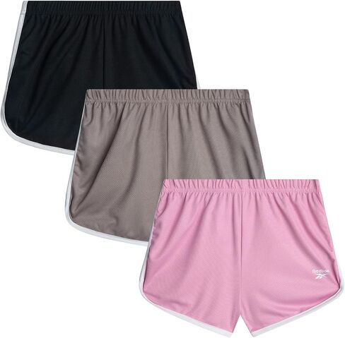 Reebok Girls Athletic Shorts - 3 Pack Active Performance Lightweight Mesh Dolphin Girls Shorts for Running Soccer Gym (7-12) in Kuwait